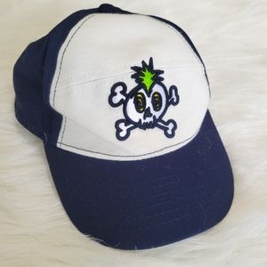 PLACE  Skull Hat L 2-4 Yrs Old NWT Navy/Bright Green Plaid Adjustable Snap Back
